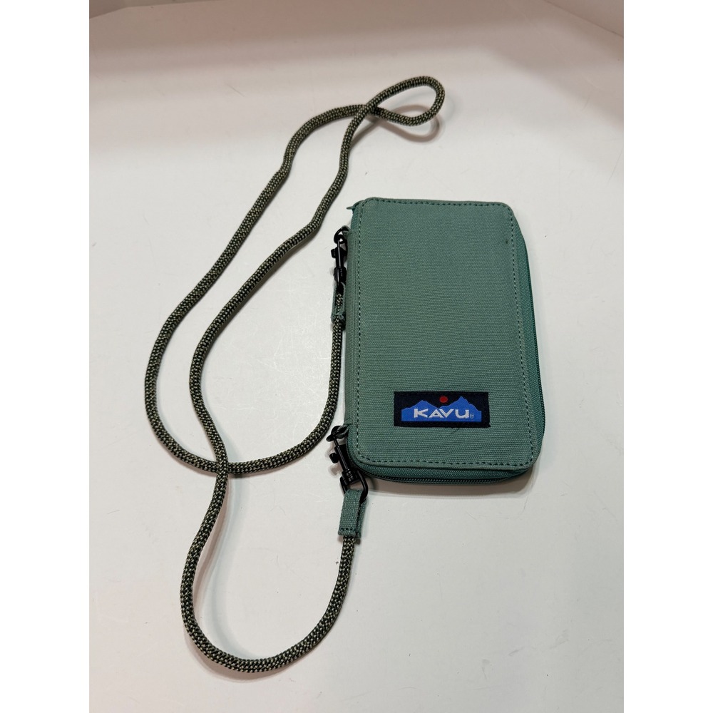 KAVU Go Time Crossbody Wallet Sage Green Canvas Phone Bag with Rope Strap